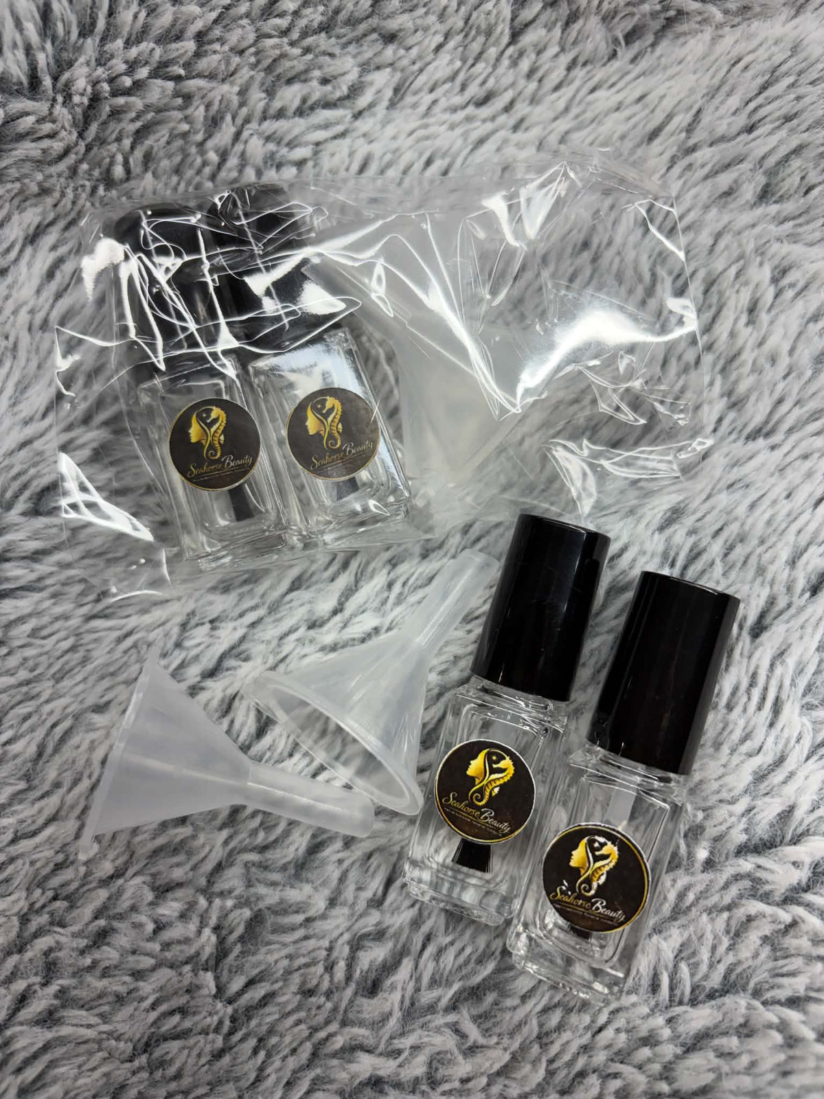 Minis Bouteilles Vides 5ml avec pinceaux + entenoirs (Colles, Vernis, Huiles à cuticules)