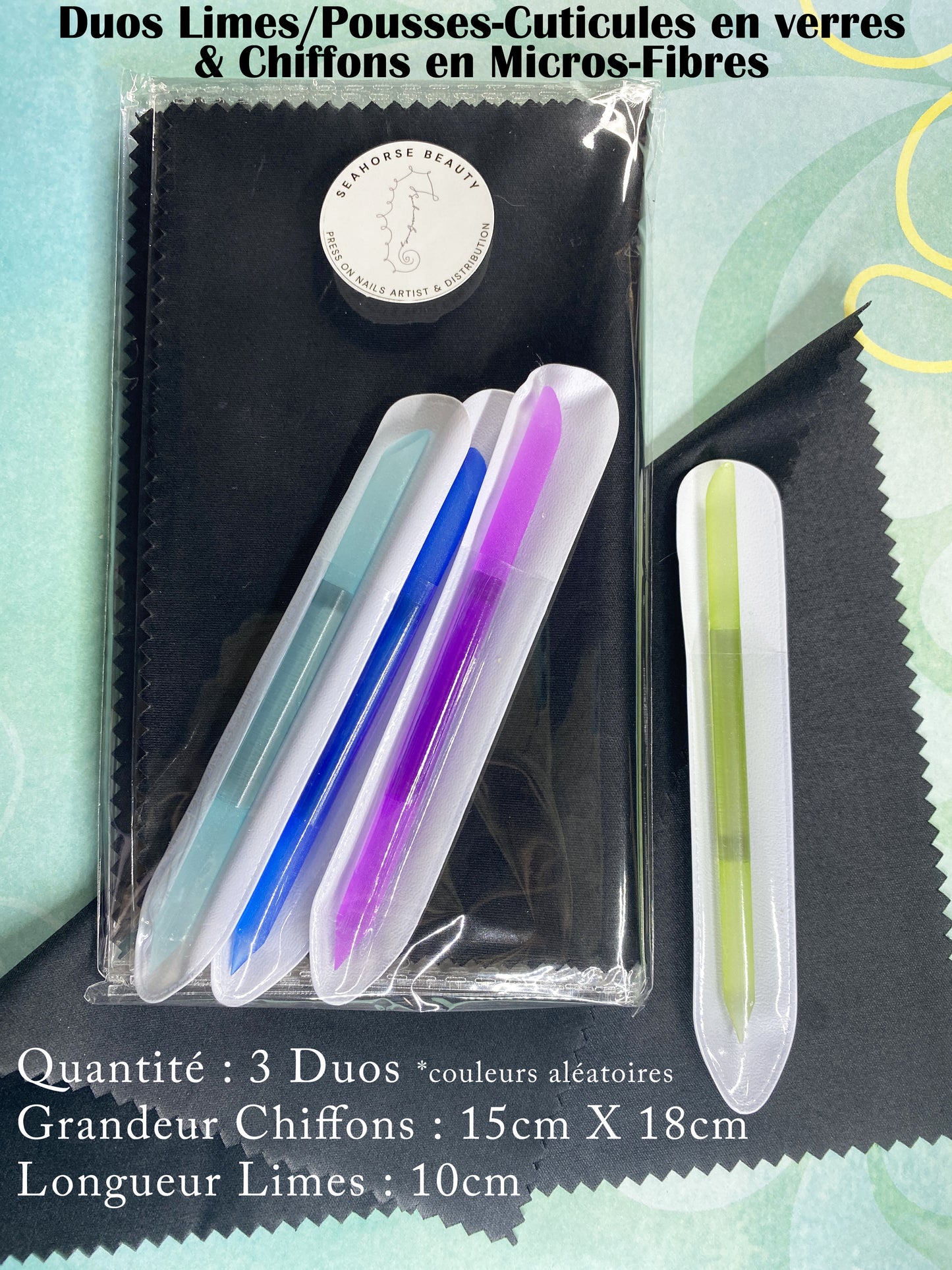 Duos Limes/Pousses-Cuticules en verres & Chiffons en micros-fibres